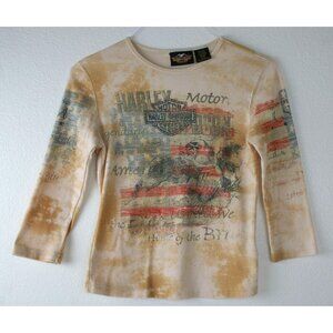 Harley-Davidson Womens 3/4 Sleeve Distressed Graphic Tee With Rhinestones Size M